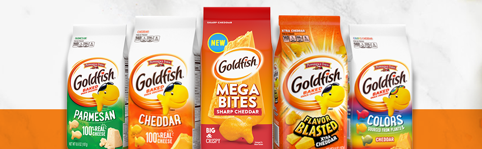 The full Gold fish crackers family are made with real cheese and come in a variety of flavors.